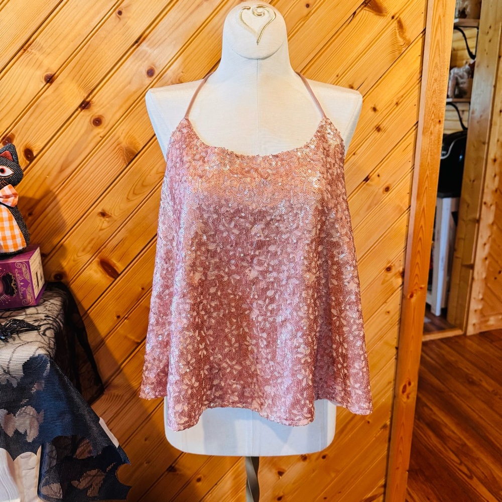 L'ATISTE Shimmering Rose Gold Tank Top